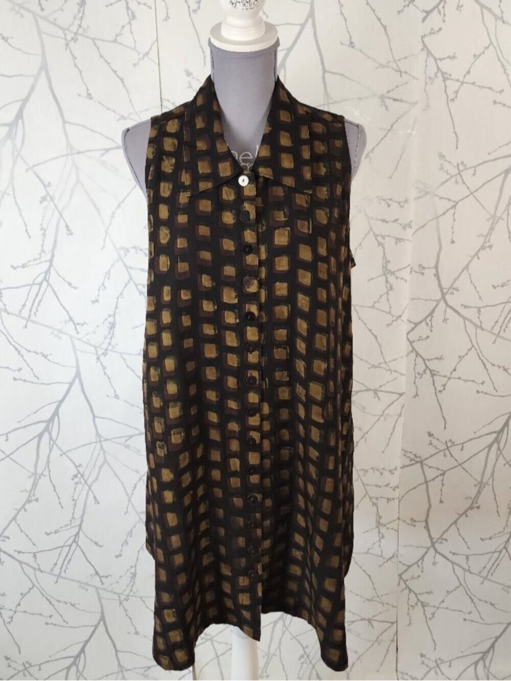 Blue Sky Artsy Geometric Print Button Front Collared Shirt Dress